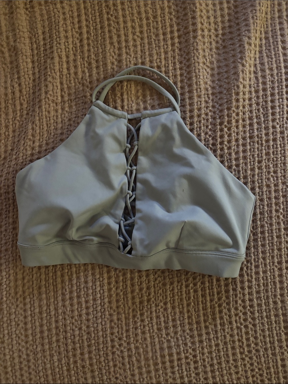 ALO Yoga Light Sage High-Neck Lace-Up Swim Top